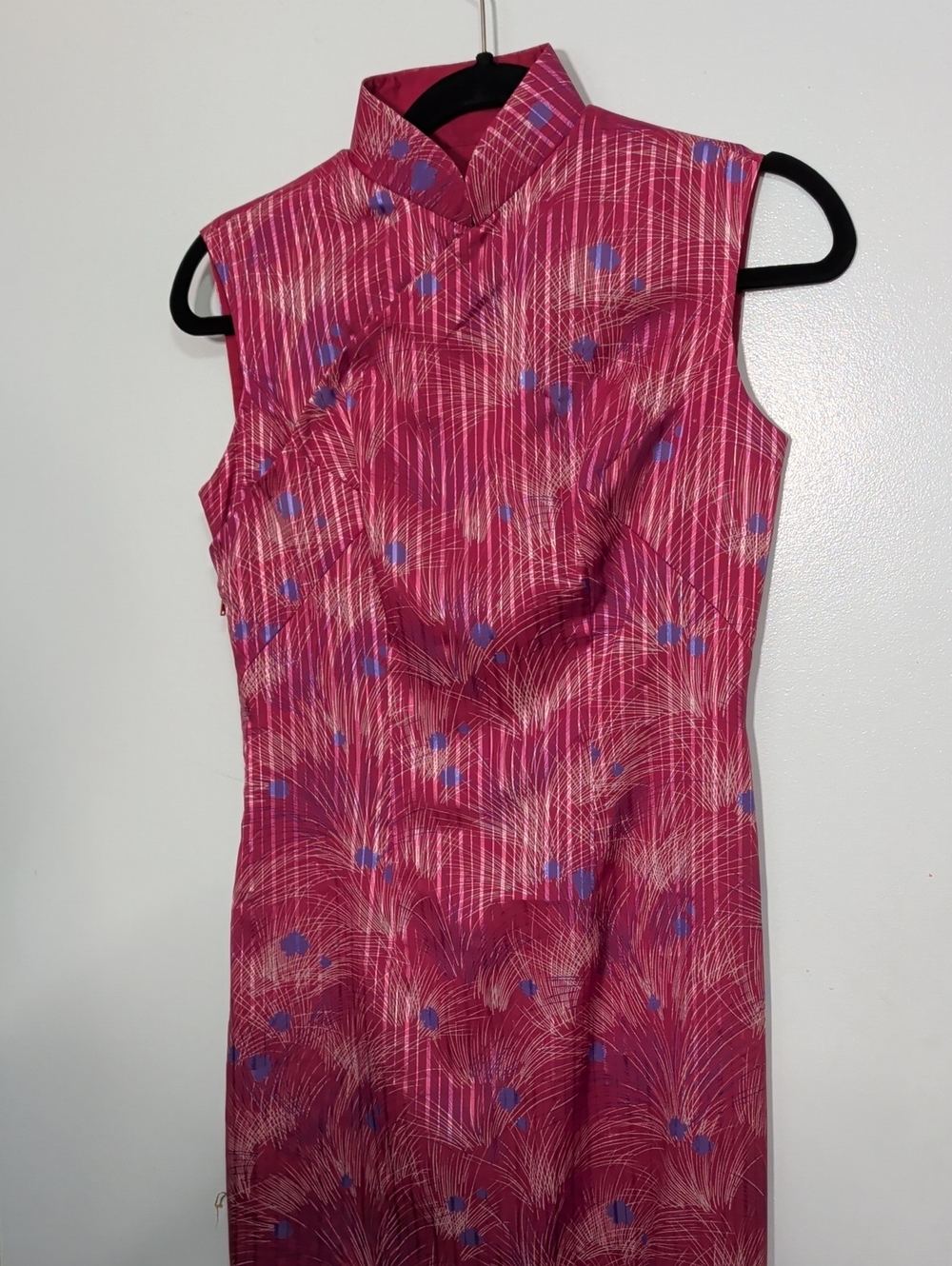 vintage Homemade sleeveless qipao Cheongsam Pink With Purple Florals Small